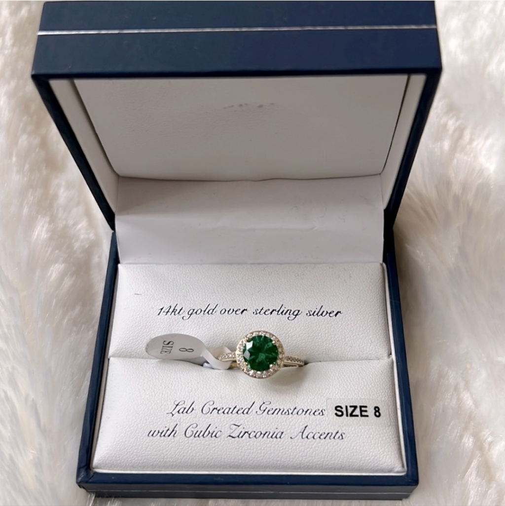 Nib Sterling Silver Olivia And Jackson Green Gemstone And Cz Size 8 Ring